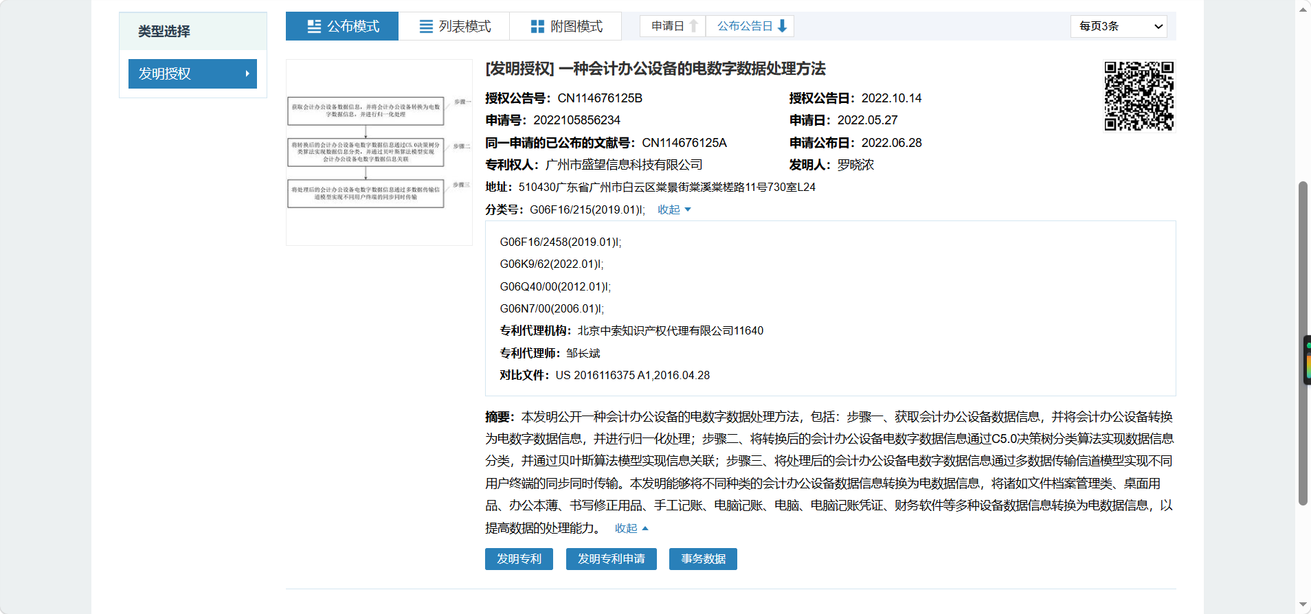 专利名称:一种会计办公设备的电数字数据处理方法
专利公告号:CN114676125B
附公示查询链接:https://pss-system.cponline.cnipa.gov.cn/conventionalSearch